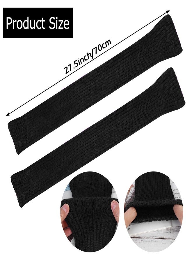 XEPST 2 Pairs Leg Warmers for Women, High Boot Cuffs Crochet Knitted Boot Topper Leg Cuffs Boot Warmers Over Knee Footless Socks for Winter Warmer, Black - Image 2